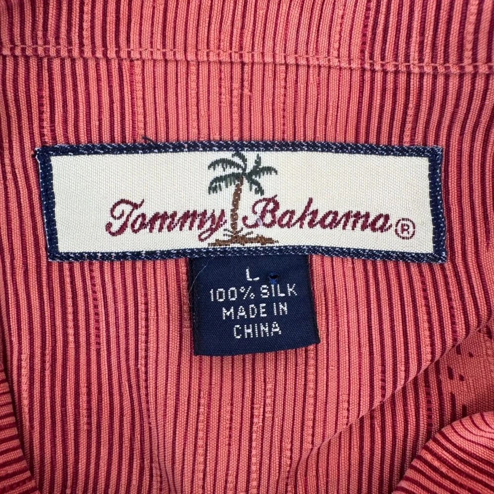 Tommy Bahama Mens Large Silk Palm Tree Jacquard Camp Shirt Burnt Orange S/S